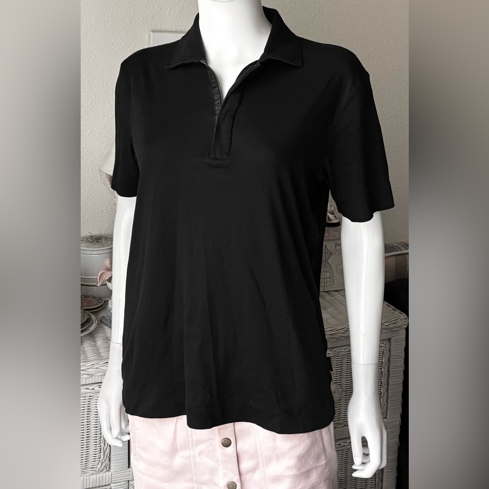 Hugo Boss 1/4 Zip Neck Polo Collar Pullover Knit Top Regular Fit in Black Size M